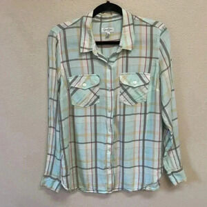 Jessica Simpson Plaid Button Down Shirt - Blue and White